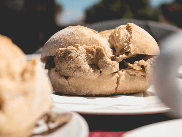 Bifana, a Shellfish free Portugal lunch made with meat on bread.