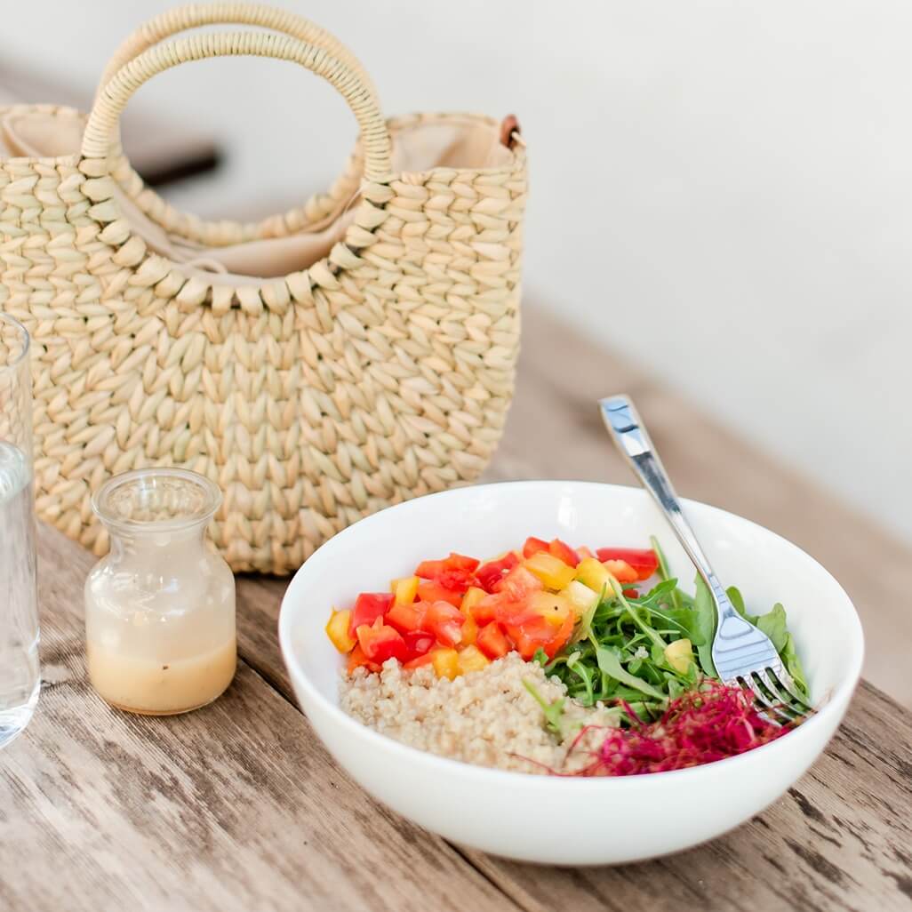 Soy free lunch of fresh vegetables and grains.