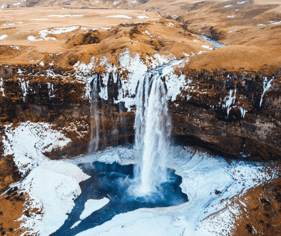 beautiful waterfall in south shore iceland