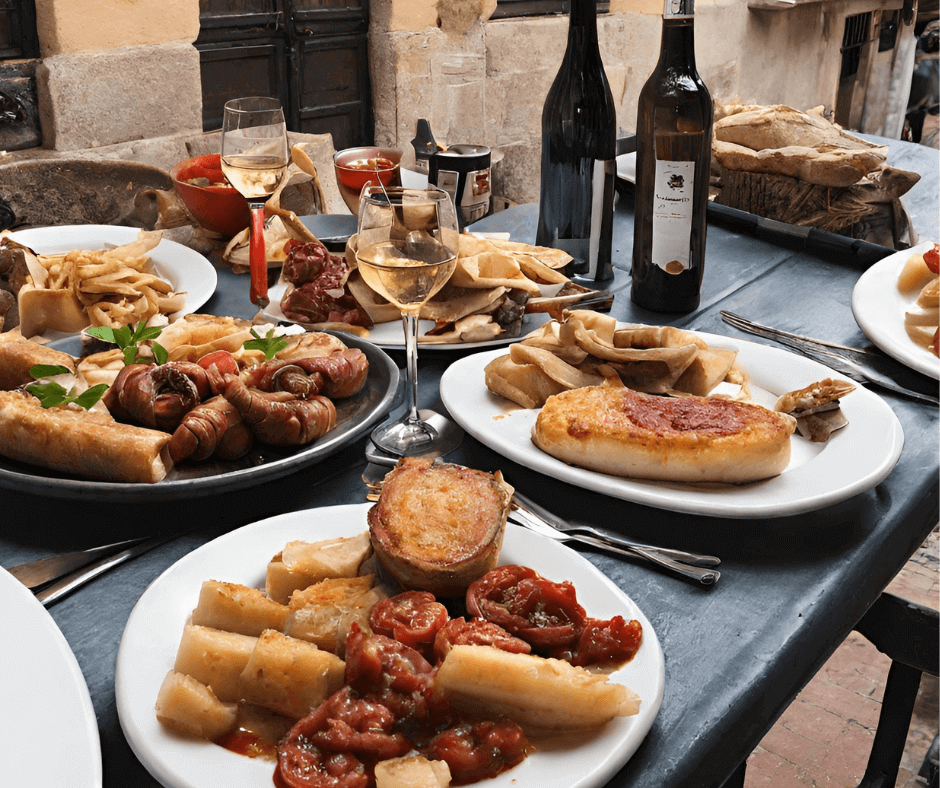 tapas at outside cafe in spain