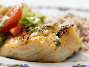 Bacalhau - common meal in portugal, This is a codfish dish that can be prepared in a variety of ways, including grilled, baked, canned, fried, etc. Eating in Portugal with food allergy.