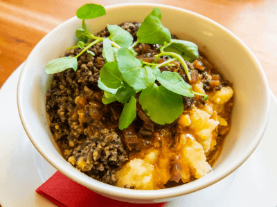 traveling to scotland with food allergies, bowl of haggis in Scotland
