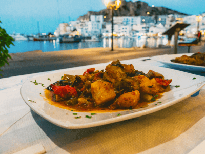 briam meal in Greece, eating in greece with food allergies