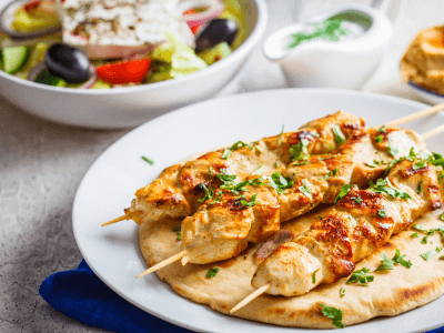Souvlaki Greek Street Food - chicken on pita with herbs