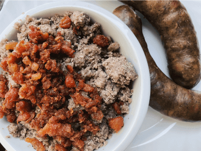 Žganci is a corn grits dish is made with corn flour mixed with water, salt, and butter.