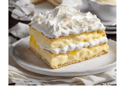 Kremsnite - This is a cake with vanilla cream and whipped cream. It can also contain puff pastry and vanilla custard, therefore, eggs, flour, milk, and rum can all be used. 
