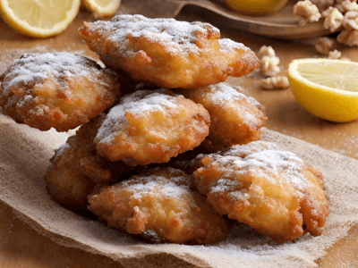 These Croatian fritters are made from flour and sugar and can contain raisins, walnuts, apple, and lemon