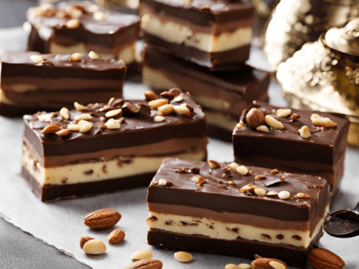 Bajadera - This chocolate praline nougat dessert is made with butter, sugar, almonds, hazelnuts, tea biscuits, and dark chocolate. 