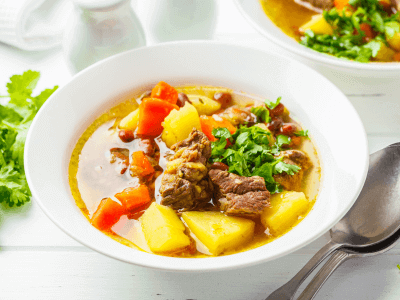 This is a stew that has everything in it with Brot (the bread) served on the side. This stew may contain broth, vegetables, meat, potatoes, and other ingredients like lentils.