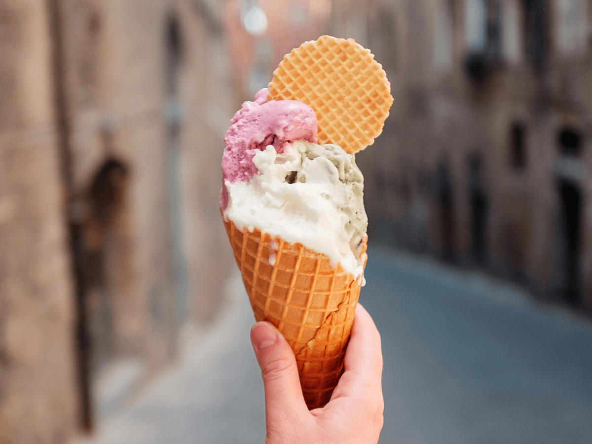 Eating egg free gelato in Italy for dessert.