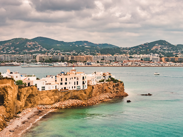 overlooking Ibiza Island in Spain, while traveling dairy free in Spain