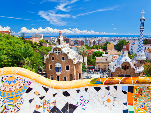 view of colorful tile wall in Barcelona Spain overlooking the city while eating gluten free Spain.