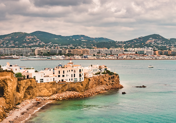overlooking Ibiza Island in Spain, while traveling dairy free in Spain