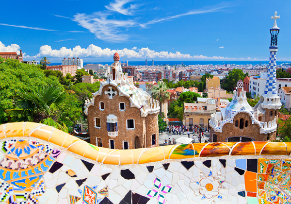 barcelona-spain view of colorful tile wall in Barcelona Spain overlooking the city while eating gluten free Spain.